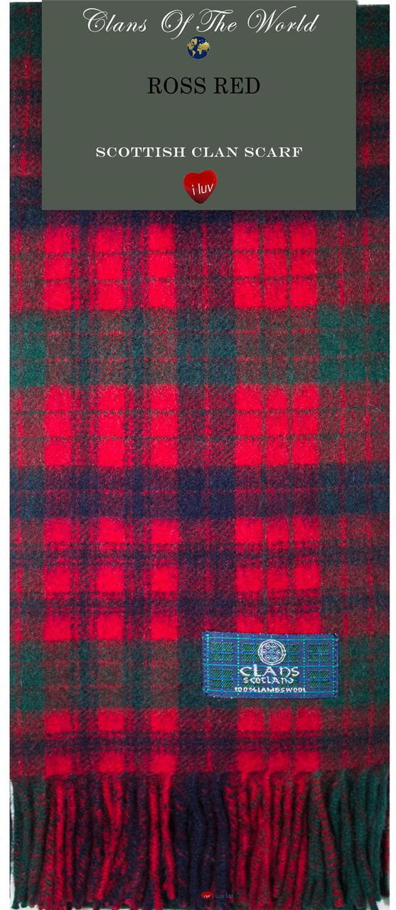 Ross Red Tartan Clan Scarf 100% Soft Lambswool