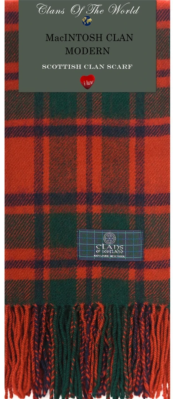 MacIntosh Clan Modern Tartan Clan Scarf 100% Soft Lambswool