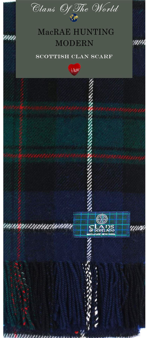 MacRae Hunting Modern Tartan Clan Scarf 100% Soft Lambswool