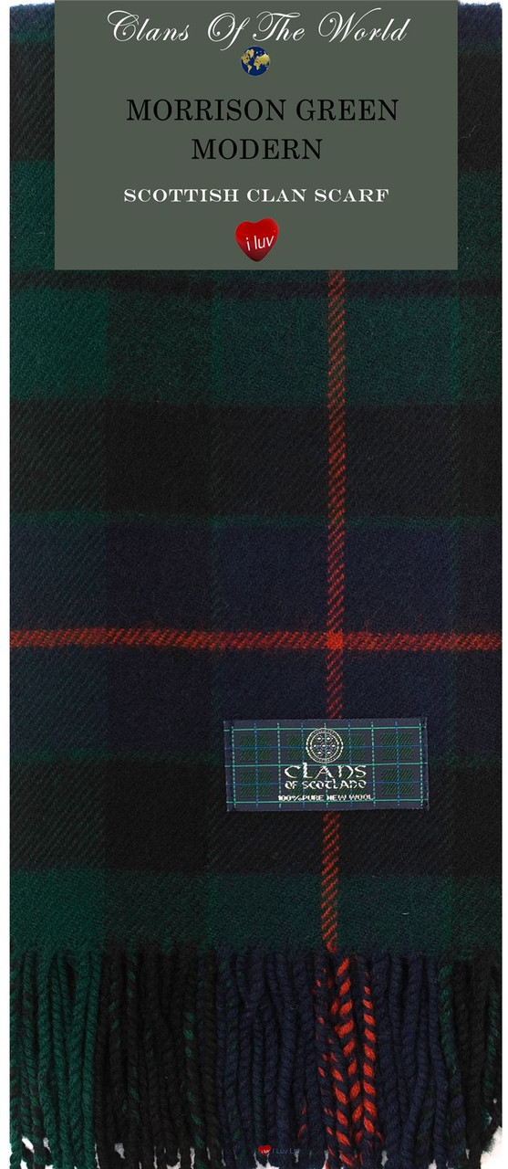 Morrison Green Modern Tartan Clan Scarf 100% Soft Lambswool