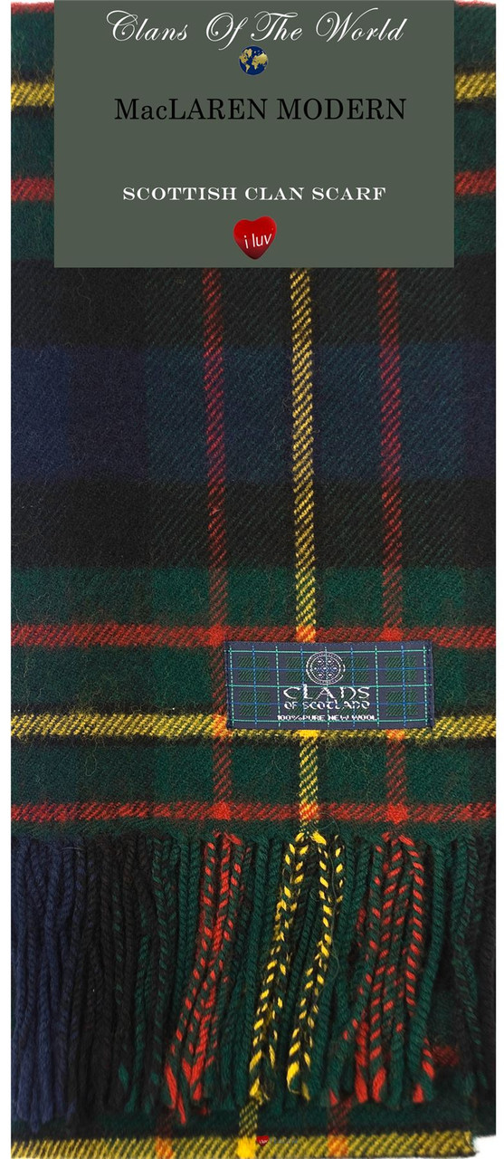 MacLaren Modern Tartan Clan Scarf 100% Soft Lambswool