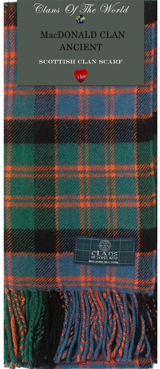 MacDonald Clan Ancient Tartan Clan Scarf 100% Soft Lambswool