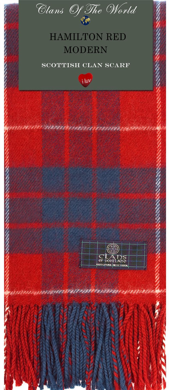 Hamilton Red Modern Tartan Clan Scarf 100% Soft Lambswool