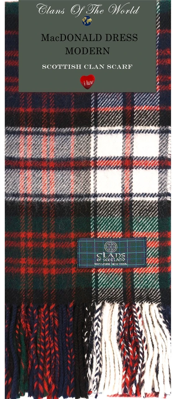 MacDonald Dress Modern Tartan Clan Scarf 100% Soft Lambswool