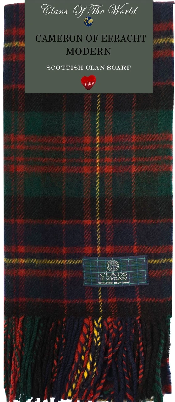 Cameron of Erracht Modern Tartan Clan Scarf 100% Soft Lambswool