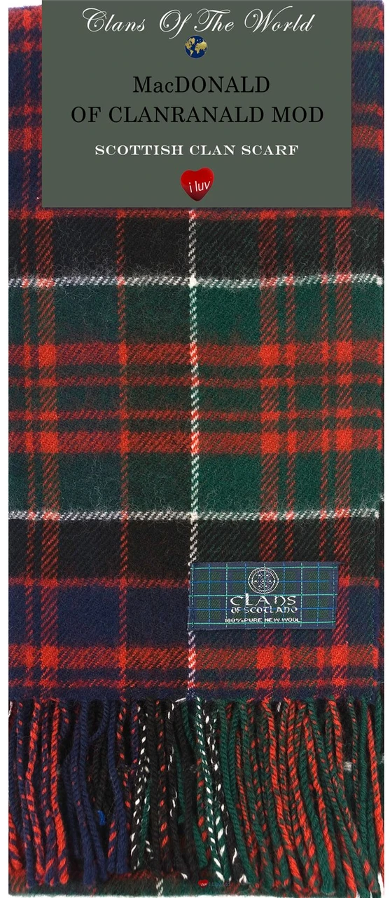 MacDonald of Clanranald Modern Tartan Clan Scarf 100% Soft Lambswool