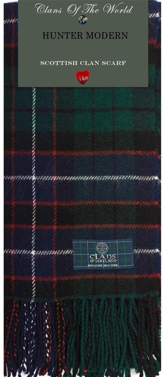 Hunter Modern Tartan Clan Scarf 100% Soft Lambswool