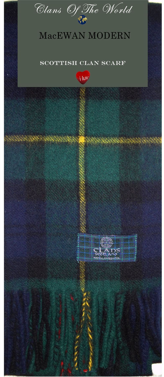 MacEwen Modern Tartan Clan Scarf 100% Soft Lambswool