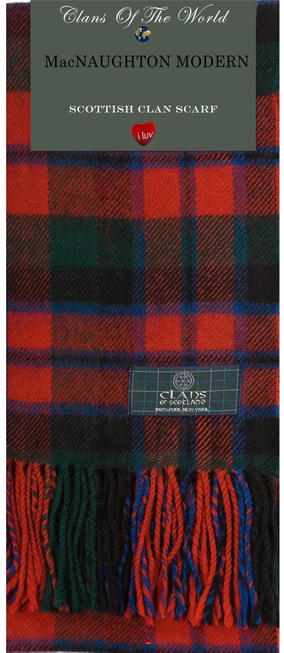 MacNaughton Modern Tartan Clan Scarf 100% Soft Lambswool