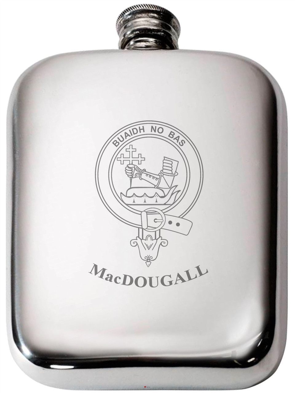 MacDougall Scottish Clan Crest Name Pewter Hip Flask 6oz