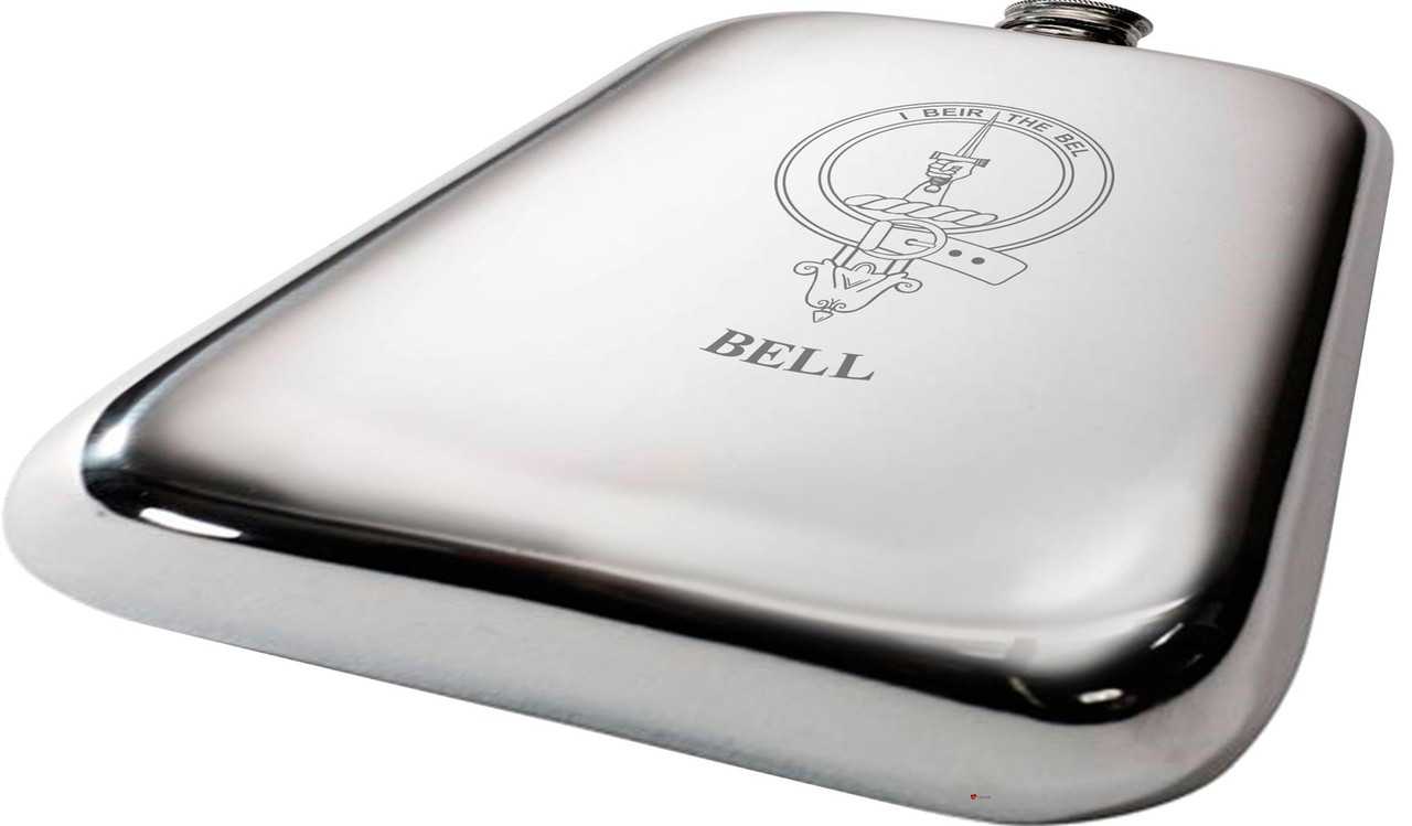 Bell Scottish Clan Crest Name Pewter Hip Flask 6oz