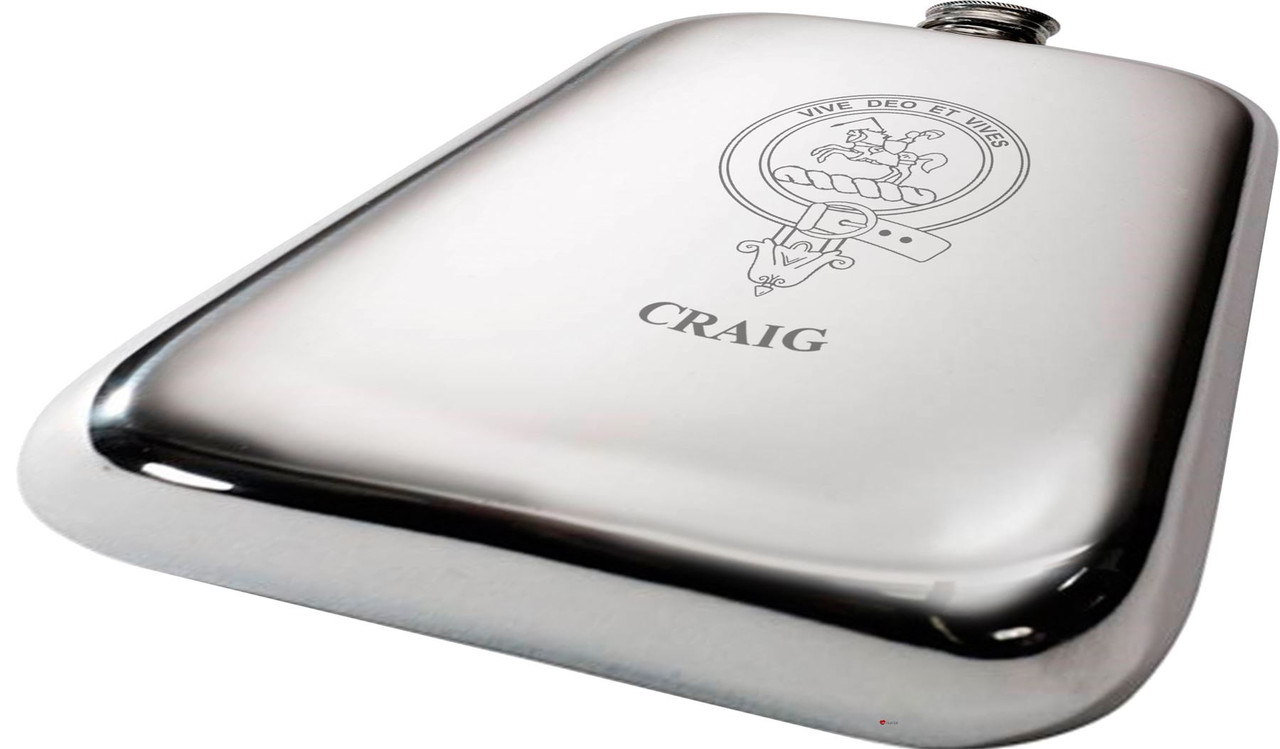 Craig Scottish Clan Crest Name Pewter Hip Flask 6oz