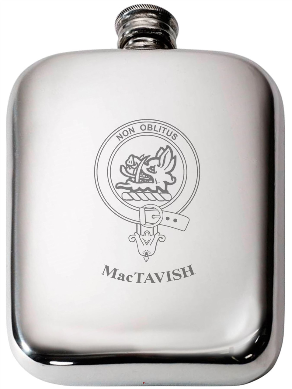 MacTavish Scottish Clan Crest Name Pewter Hip Flask 6oz