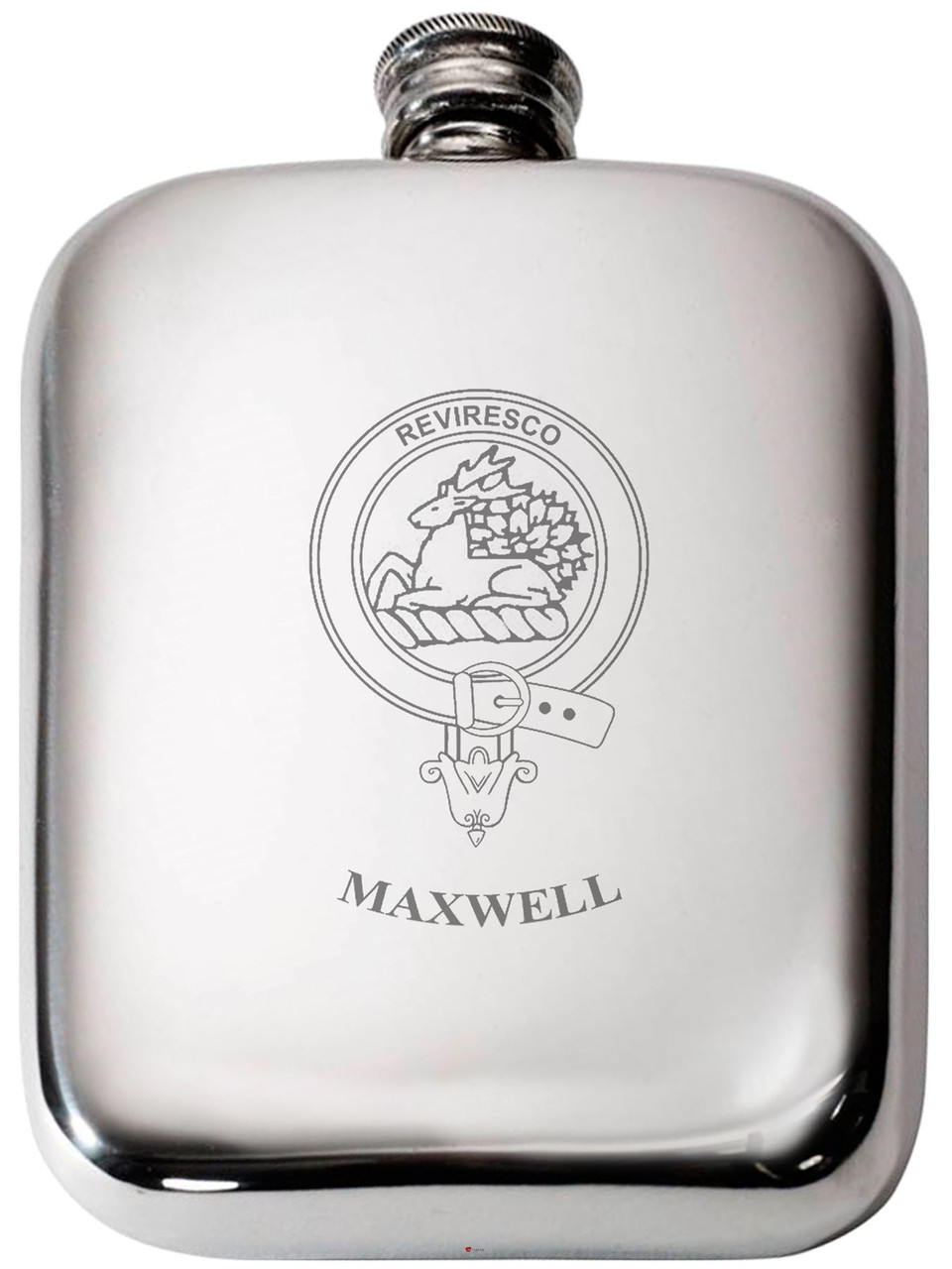 Maxwell Scottish Clan Crest Name Pewter Hip Flask 6oz