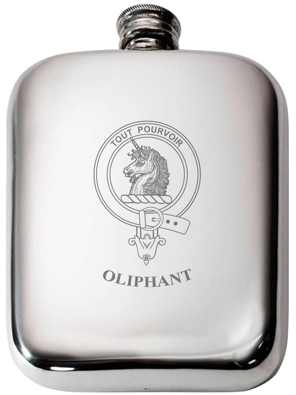 Oliphant Scottish Clan Crest Name Pewter Hip Flask 6oz