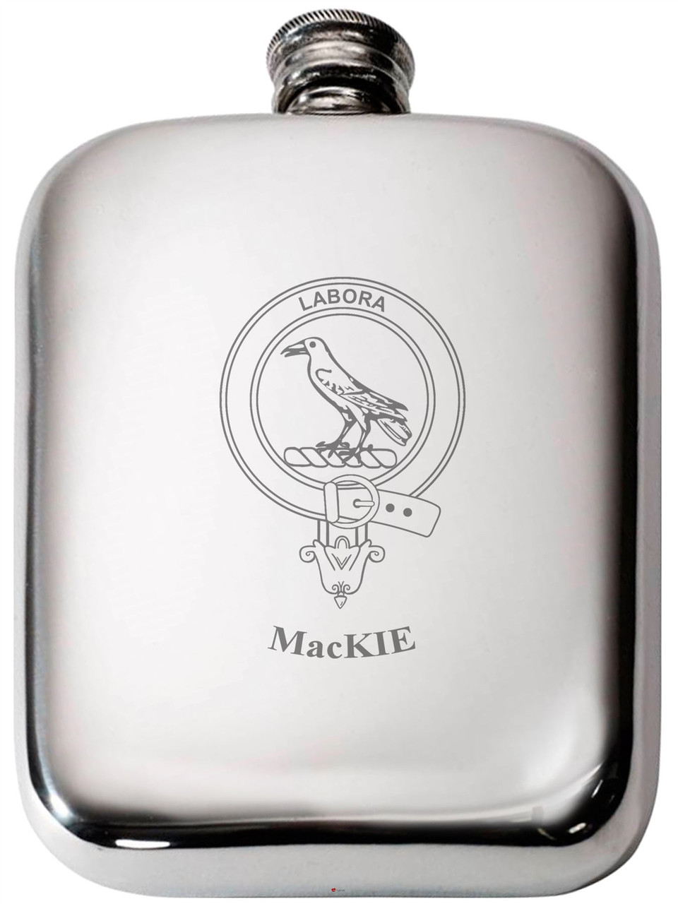 Mackie Scottish Clan Crest Name Pewter Hip Flask 6oz