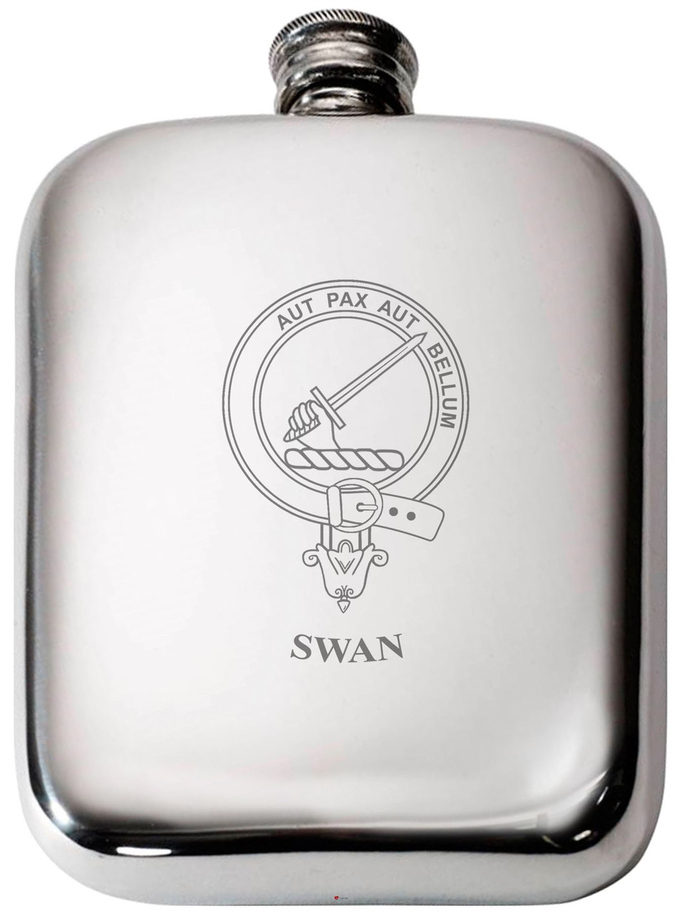 Swan Scottish Clan Crest Name Pewter Hip Flask 6oz