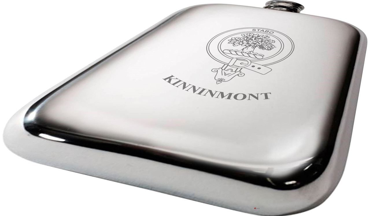 Kinninmont Scottish Clan Crest Name Pewter Hip Flask 6oz