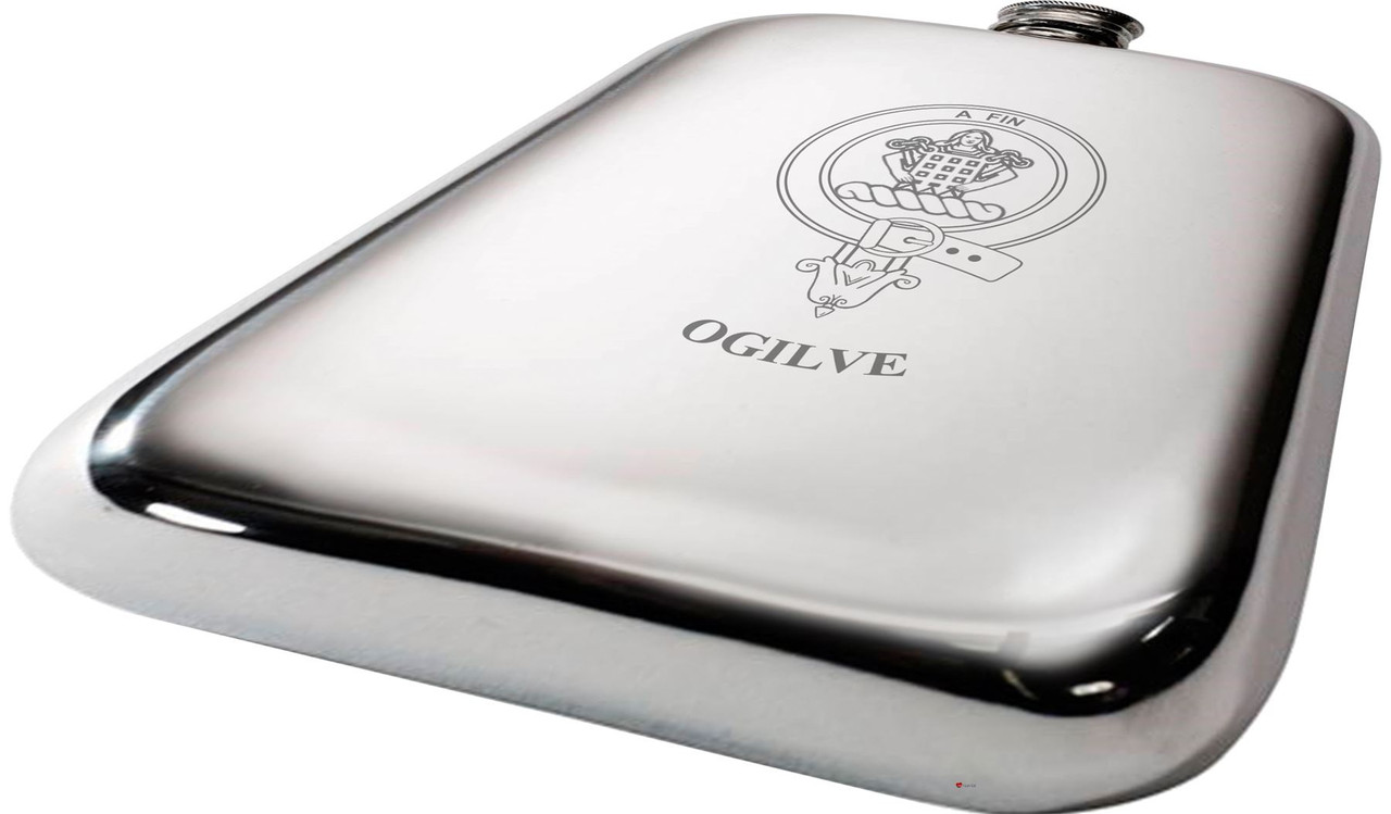 Ogilvie Scottish Clan Crest Name Pewter Hip Flask 6oz