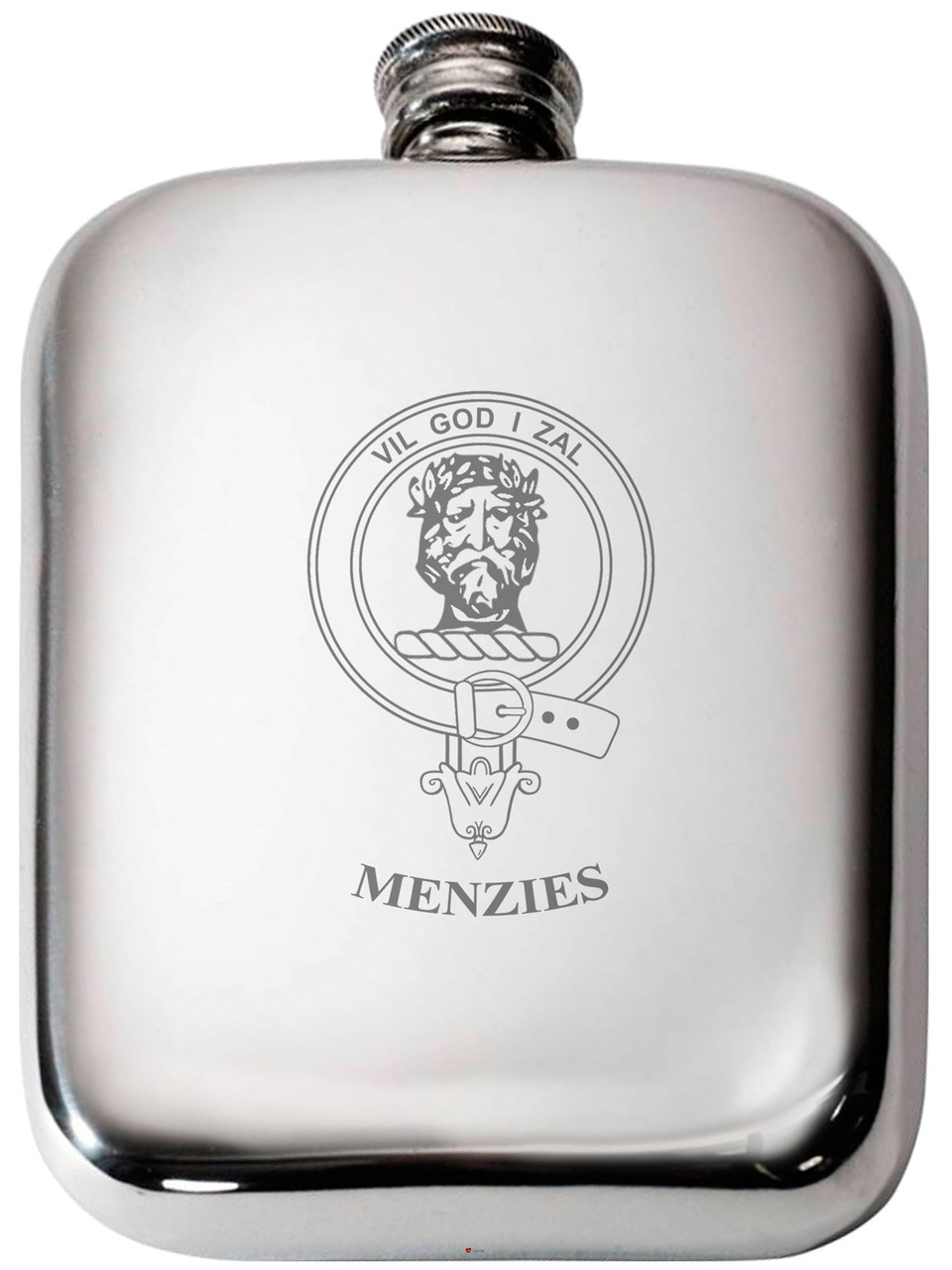 Menzies Scottish Clan Crest Name Pewter Hip Flask 6oz