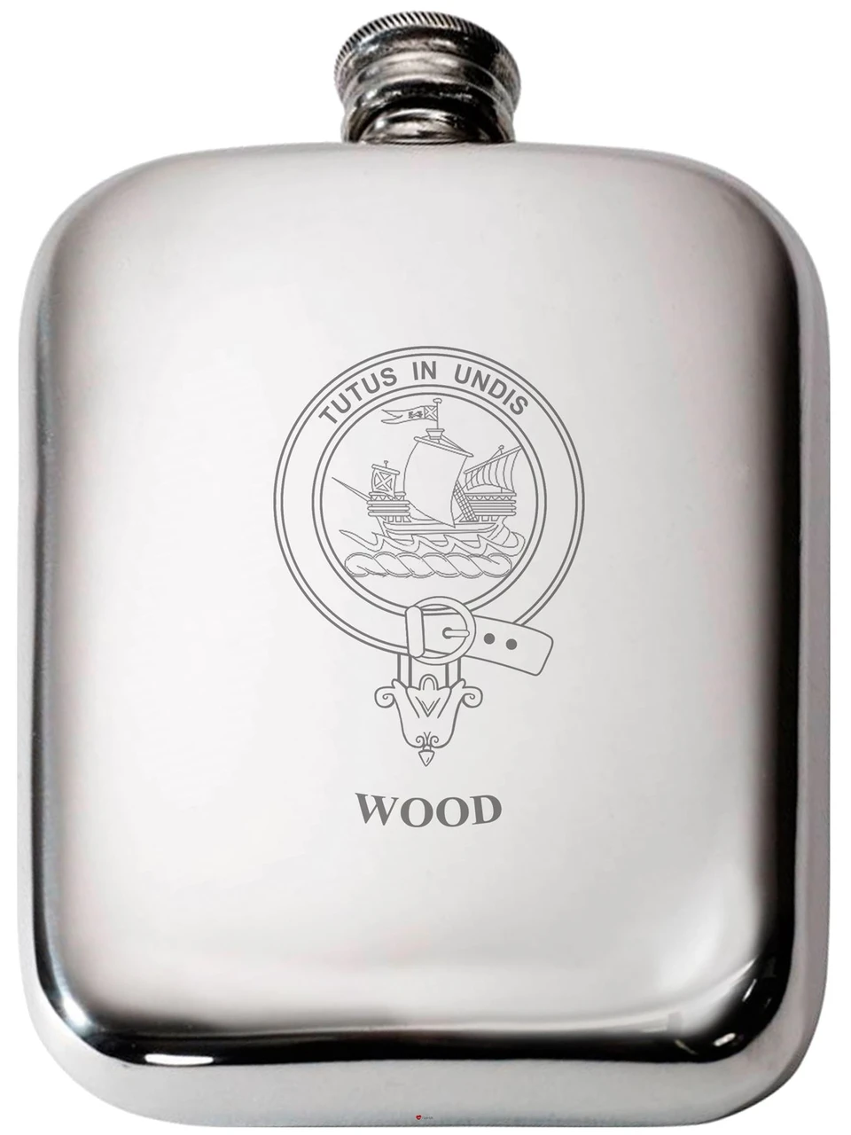 Wood Scottish Clan Crest Name Pewter Hip Flask 6oz