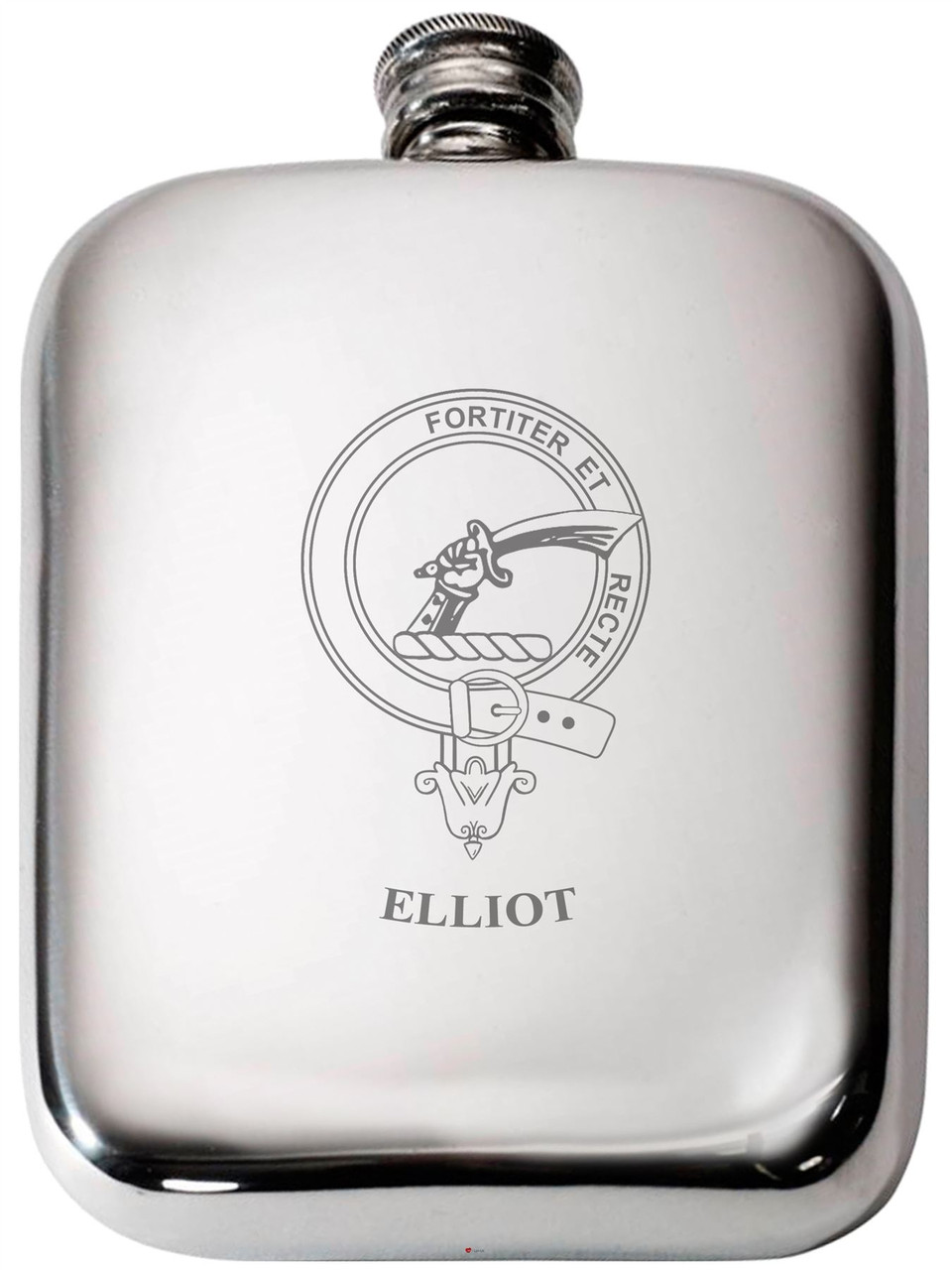 Eliott Scottish Clan Crest Name Pewter Hip Flask 6oz