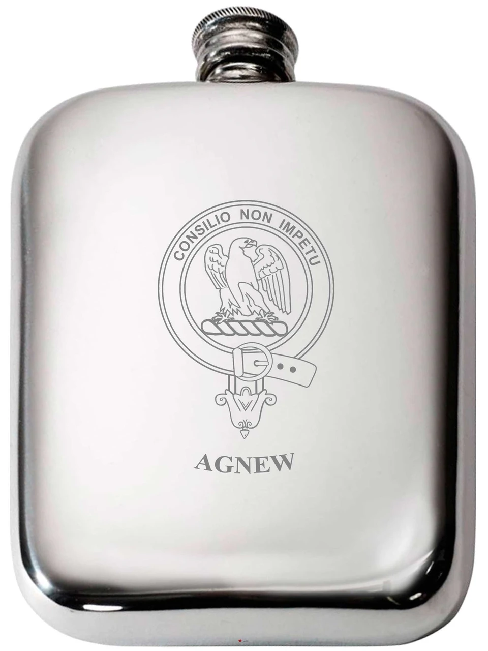 Agnew Scottish Clan Crest Name Pewter Hip Flask 6oz