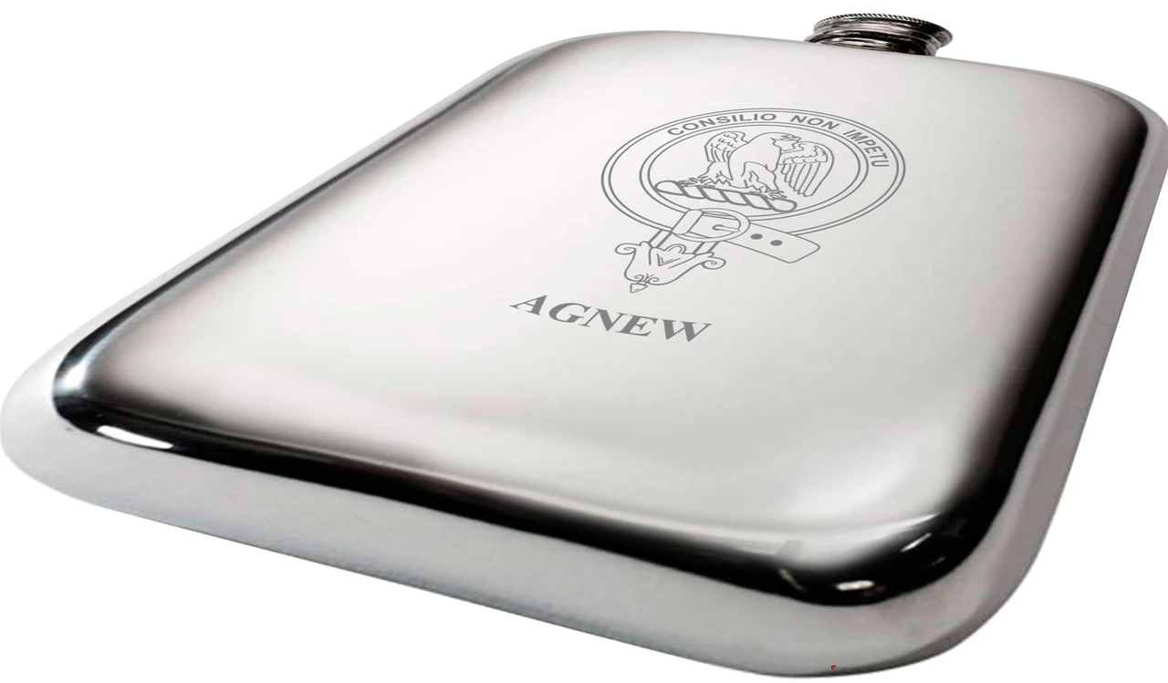 Agnew Scottish Clan Crest Name Pewter Hip Flask 6oz