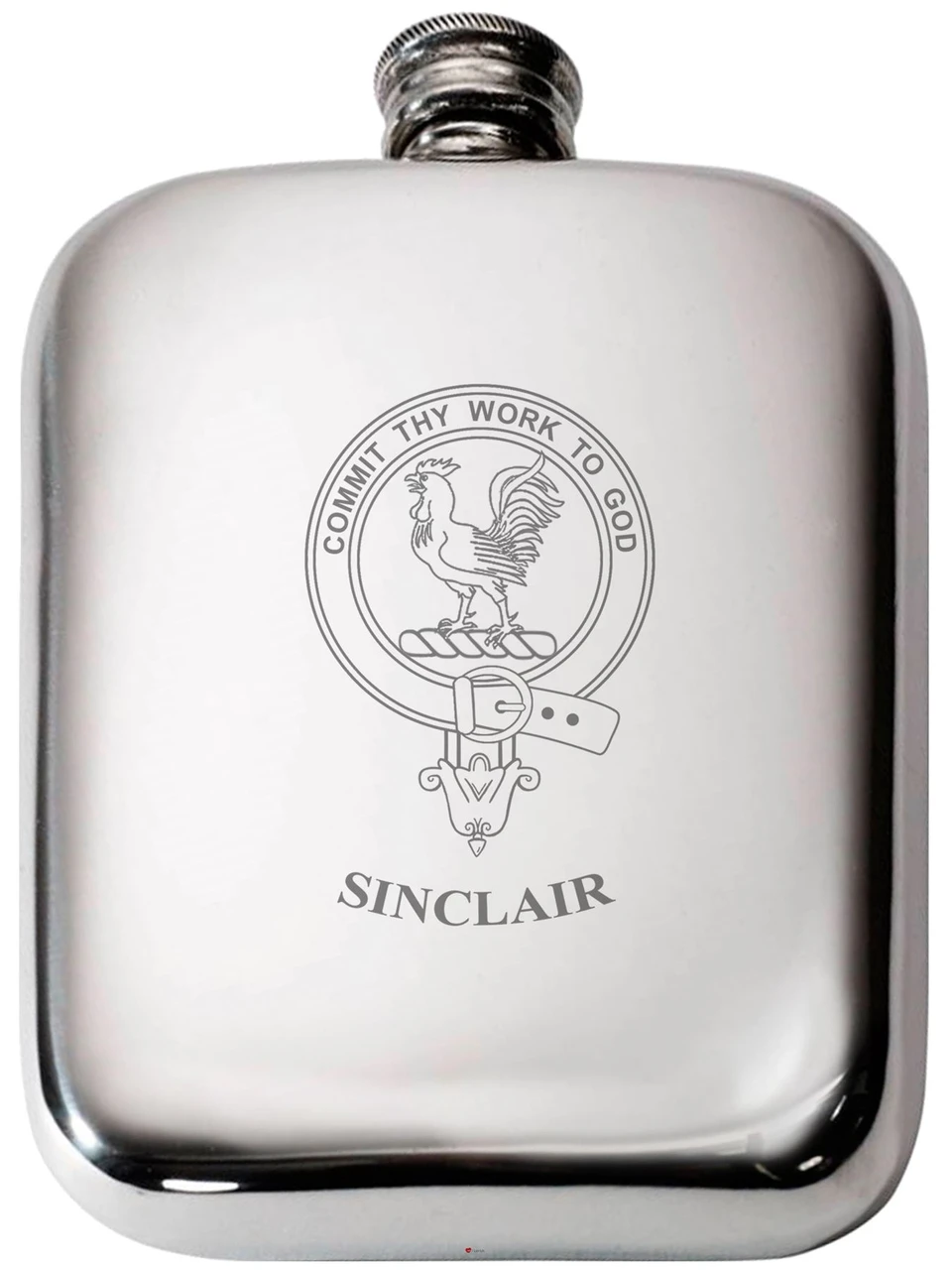 Sinclair Scottish Clan Crest Name Pewter Hip Flask 6oz