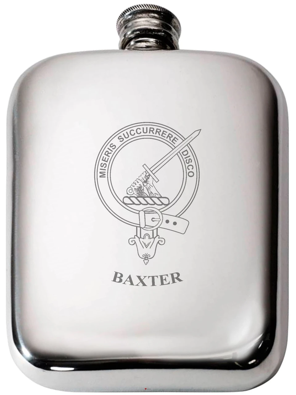 Baxter Scottish Clan Crest Name Pewter Hip Flask 6oz