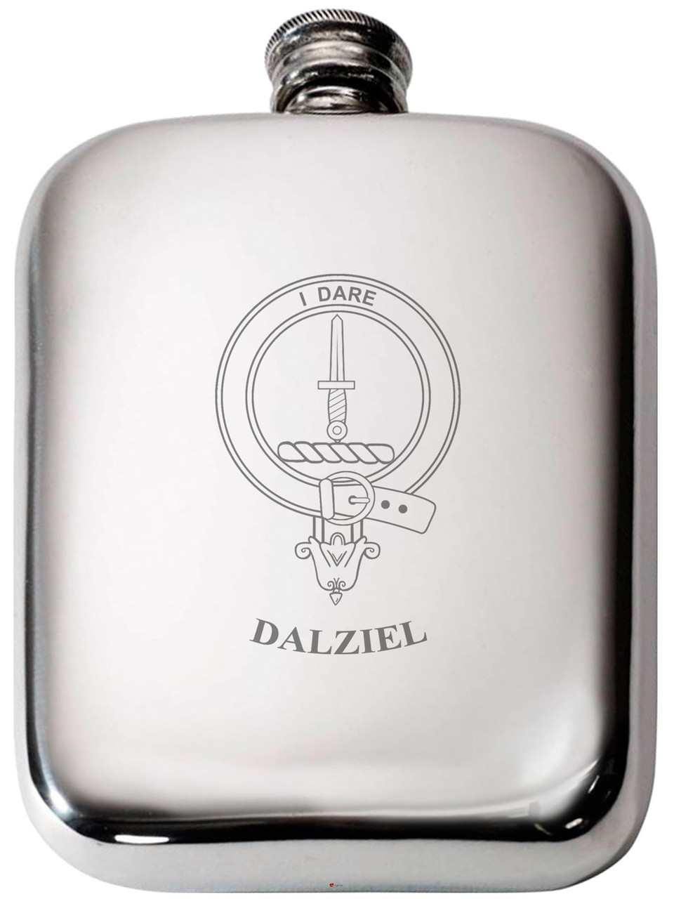 Dalziel Scottish Clan Crest Name Pewter Hip Flask 6oz