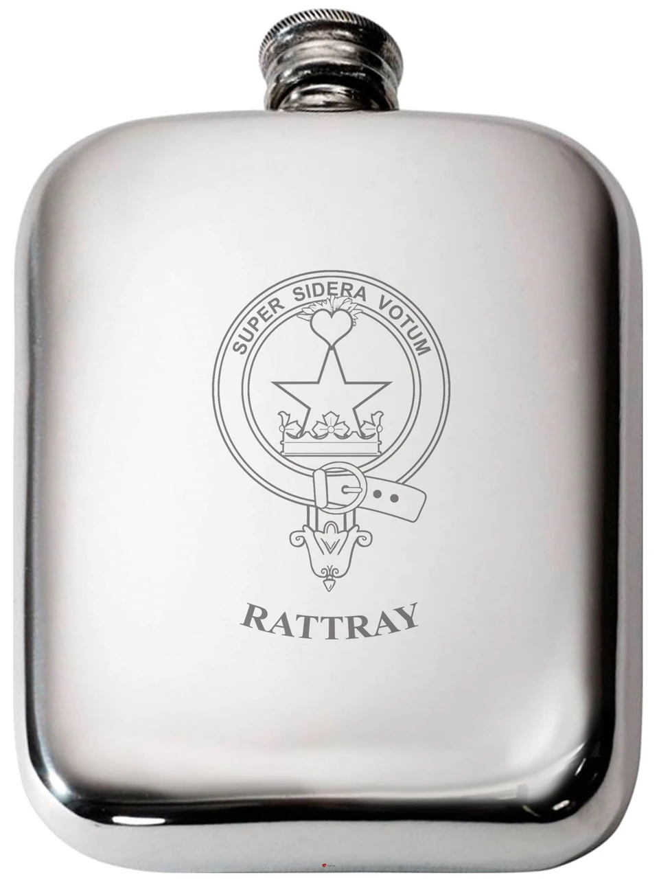 Rattray Scottish Clan Crest Name Pewter Hip Flask 6oz