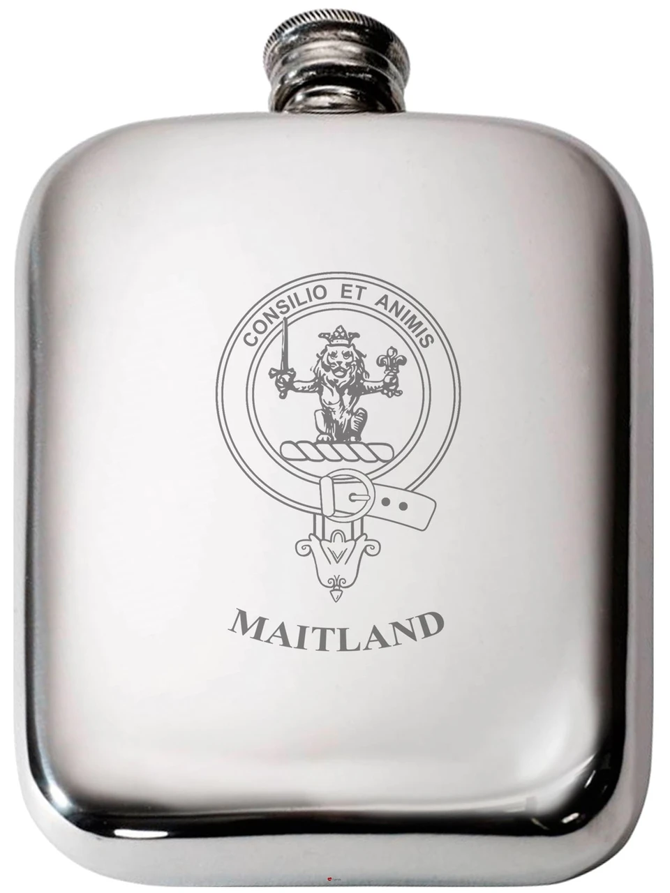 Maitland Scottish Clan Crest Name Pewter Hip Flask 6oz