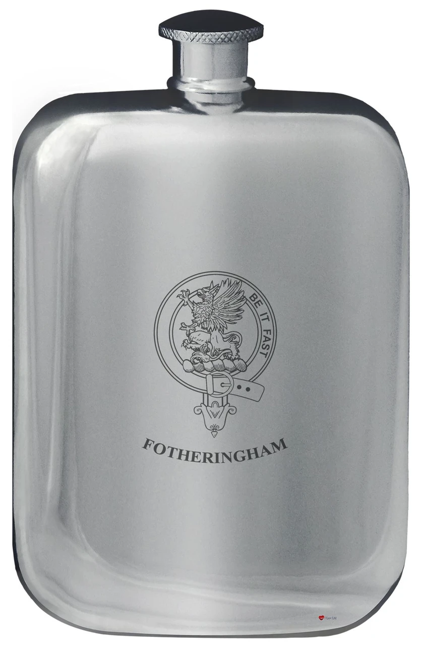 Fotheringham Family Crest Design Pocket Hip Flask 6oz Rounded