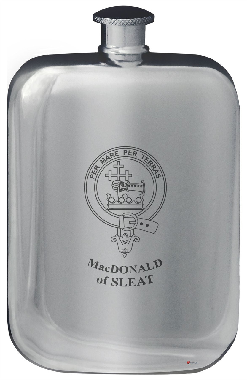 MacDonald of Sleat Family Crest Design Pocket Hip Flask 6oz