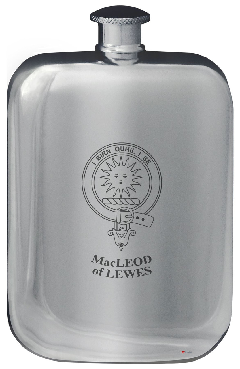 MacleodofLewes Family Crest Design Pocket Hip Flask 6oz