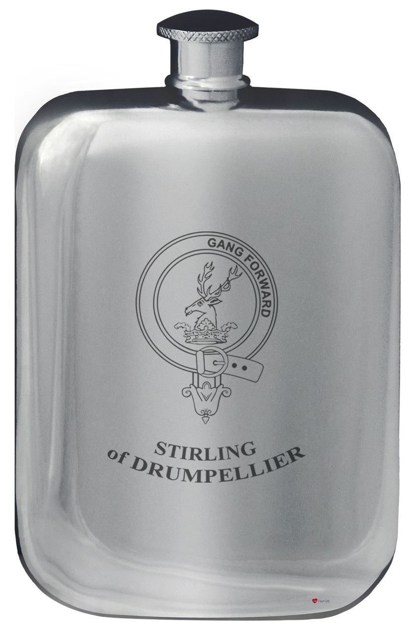 Stirling of Drumpellier Family Crest Design Flask 6oz Rounded Polished