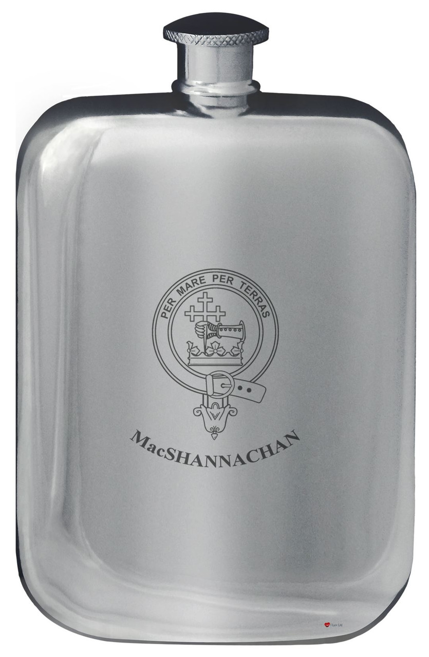 MacShannachan Family Crest Design Pocket Hip Flask 6oz Rounded