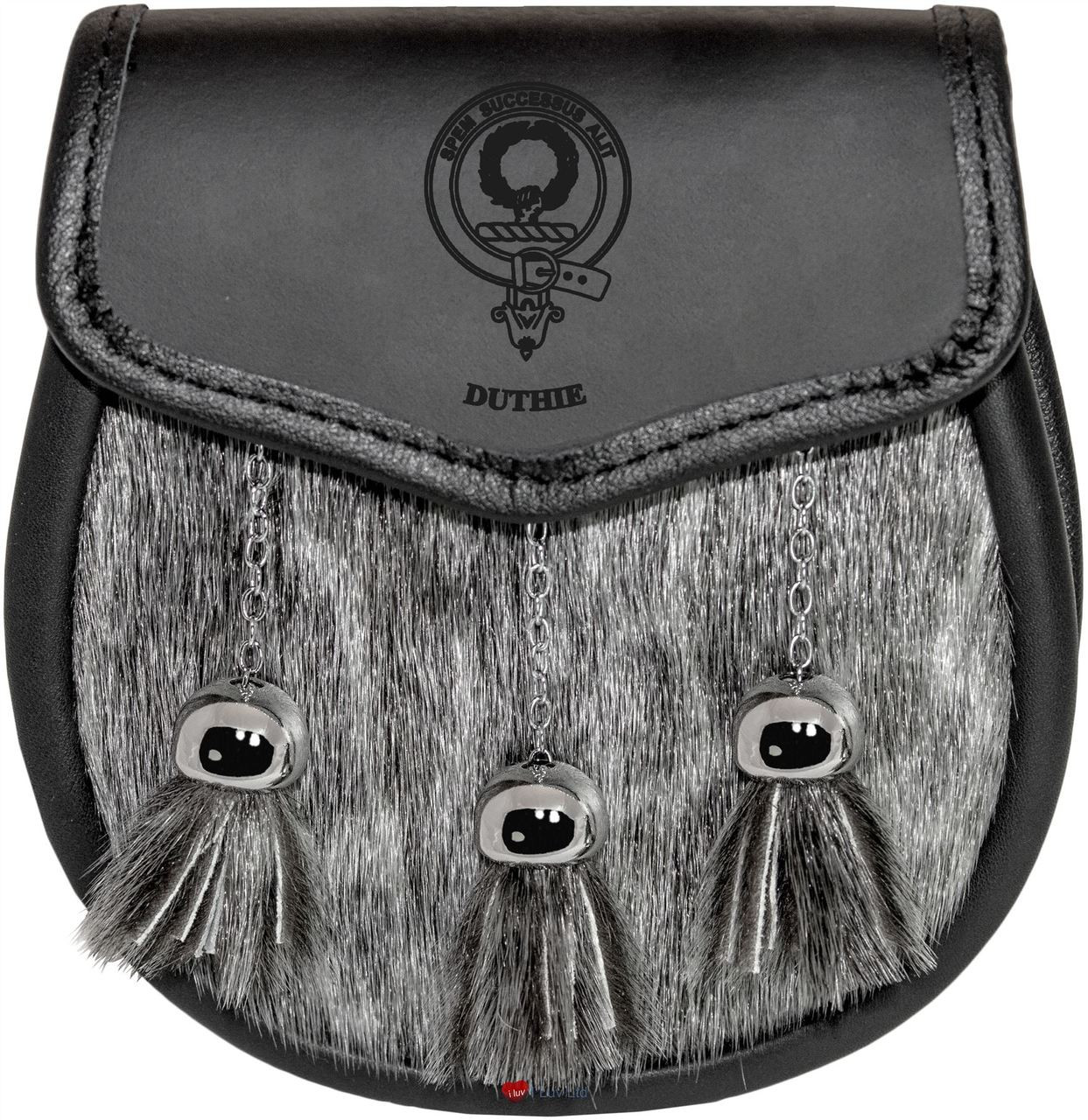Duthie Semi Dress Sporran Fur Plain Leather Flap Scottish Clan Crest
