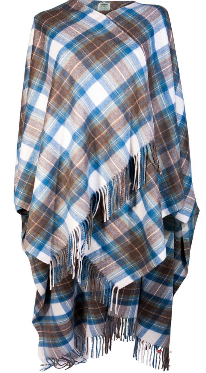 Ladies Serape Cape 100% Lambswool Stewart Muted Blue Tartan