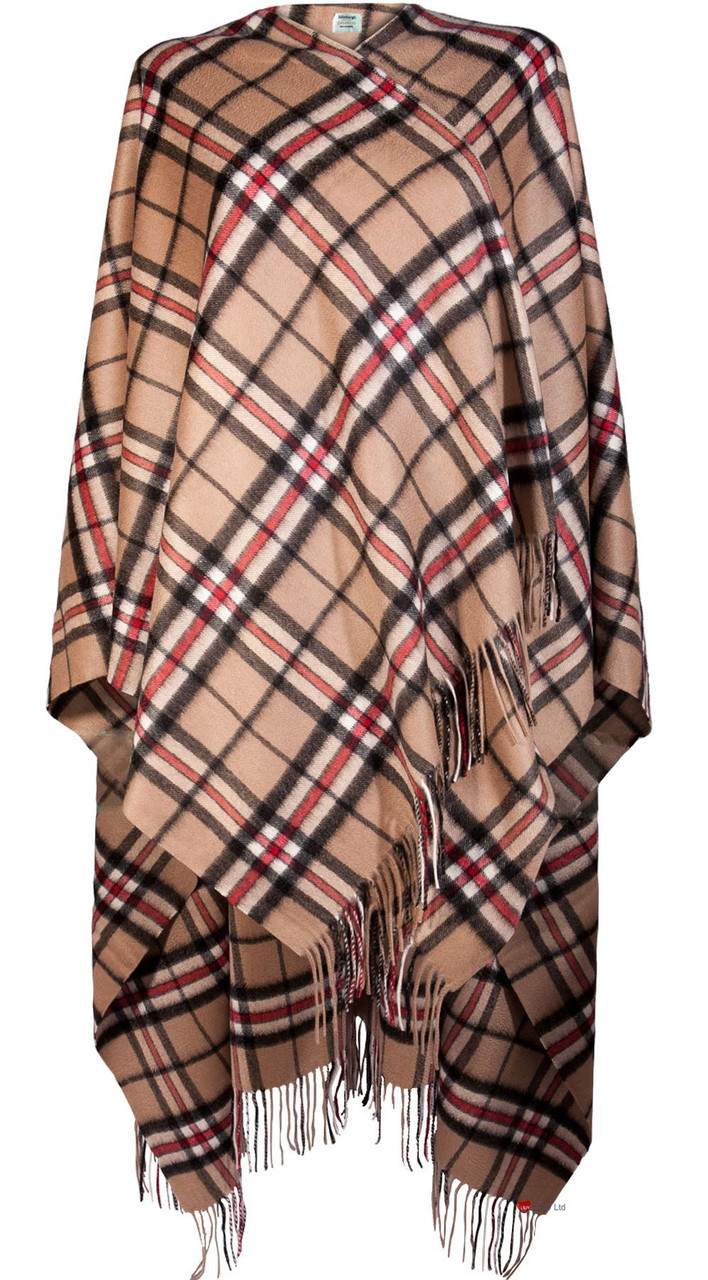 Ladies Serape Cape 100% Lambswool Thomson Camel Tartan