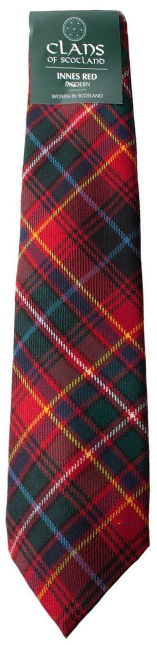 Innes Red Clan 100% Wool Scottish Tartan Tie