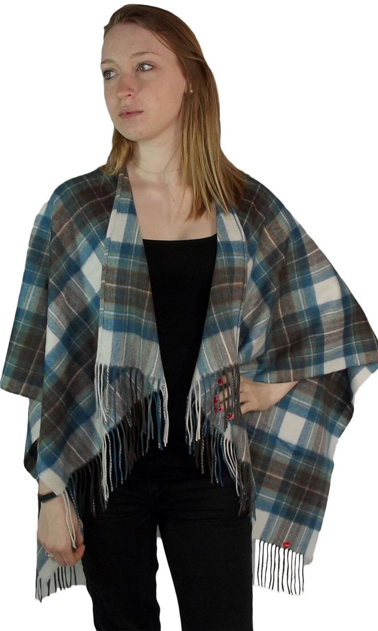 Ladies Mini Lambswool Cape in Stewart Muted Blue Tartan