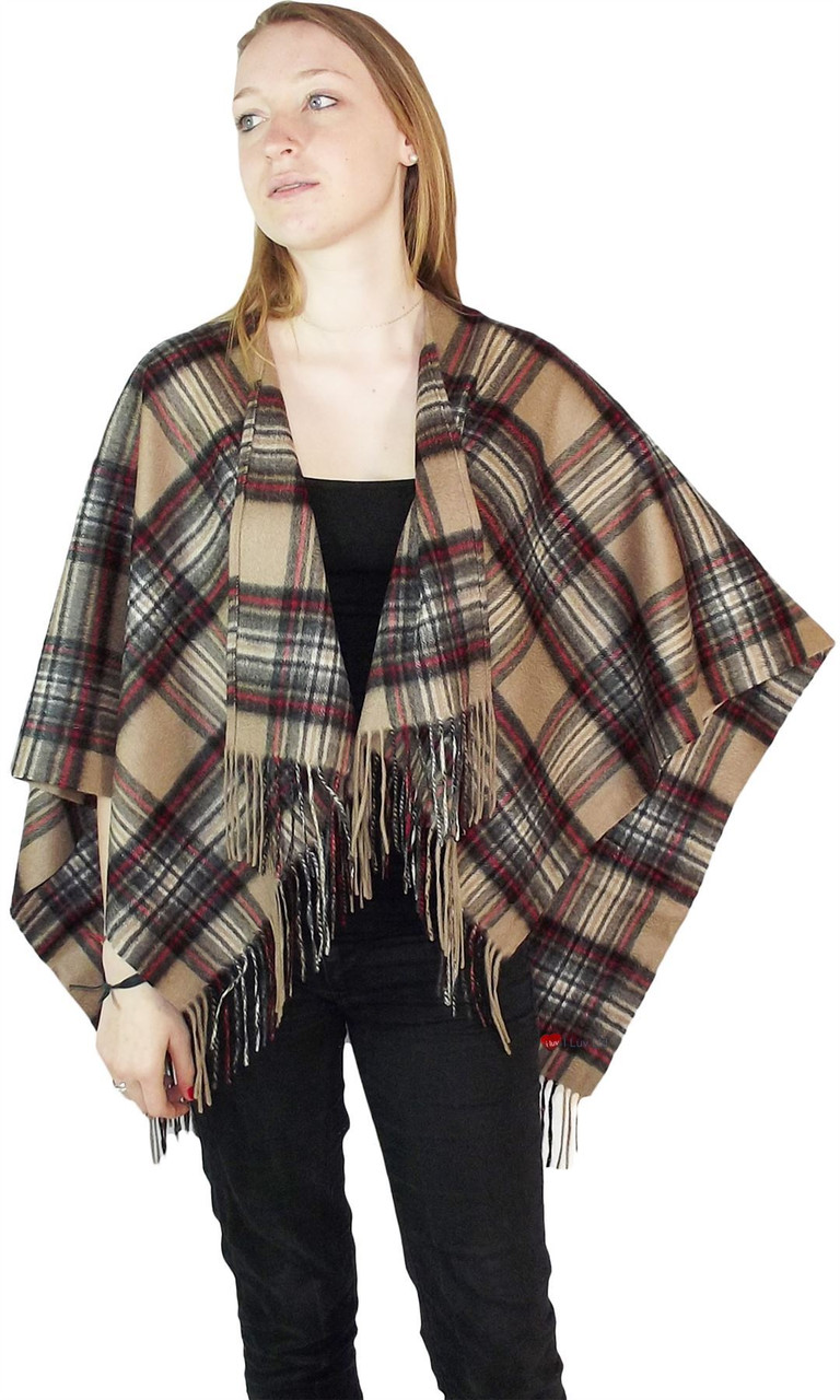 Ladies Mini Lambswool Cape in Stewart Camel Tartan