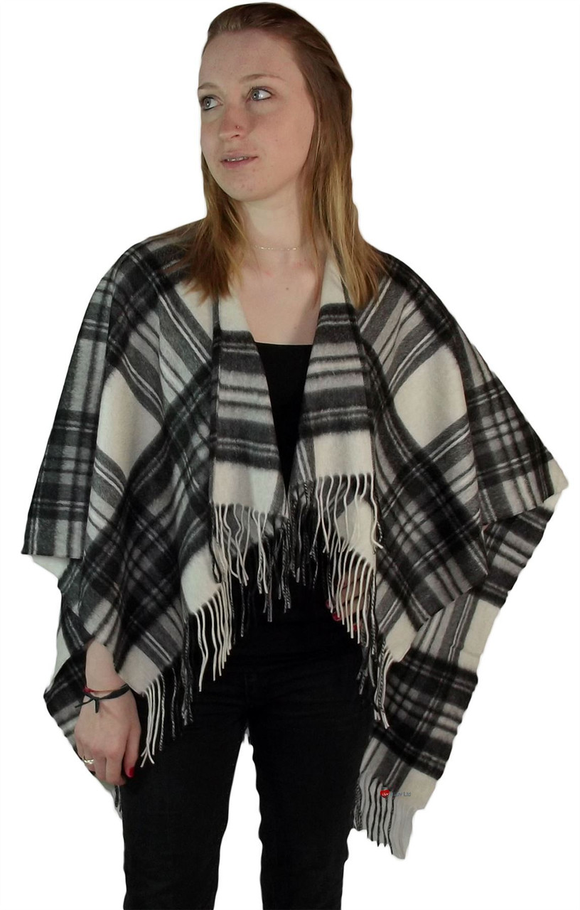Ladies Mini Lambswool Cape in Stewart Grey Dress Tartan