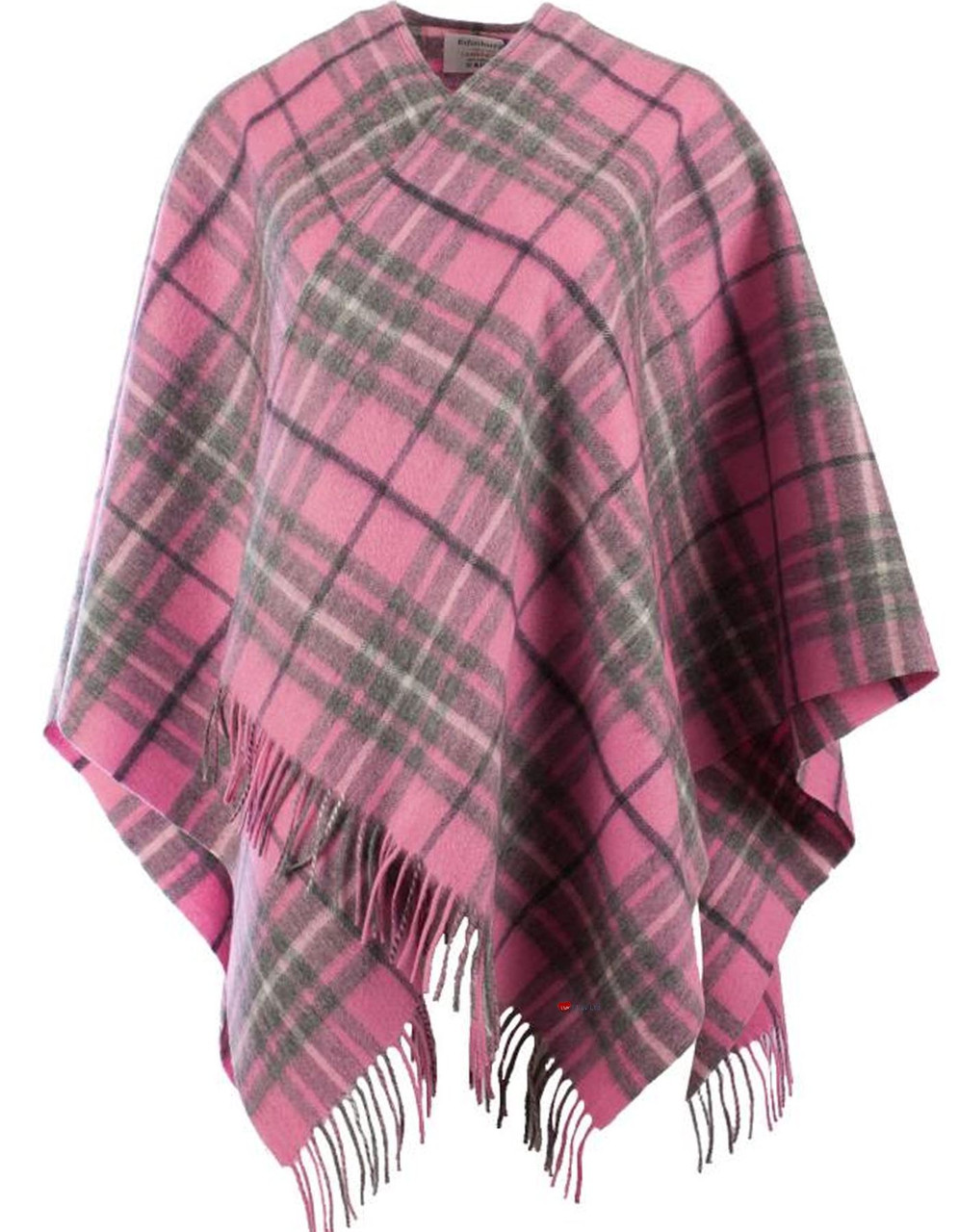 Lambswool Mini Cape In Gresham-Pink-Derby Tartan Design 120cm Wide