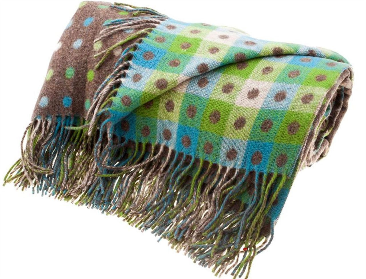 Lambswool Blanket In Mocha Multi Spot Check Design 145cm Wide