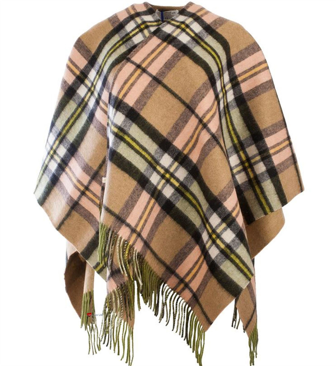 Lambswool Double Faced Mini Cape In Sherwood Gold Tartan Design 114cm Wide