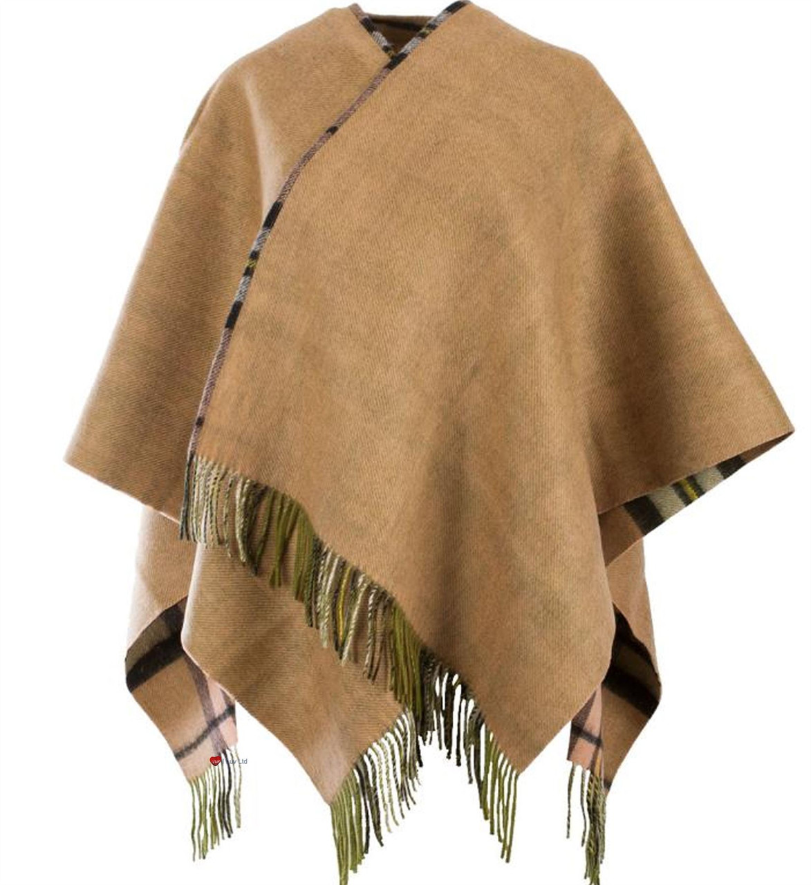 Lambswool Double Faced Mini Cape In Sherwood Gold Tartan Design 114cm Wide