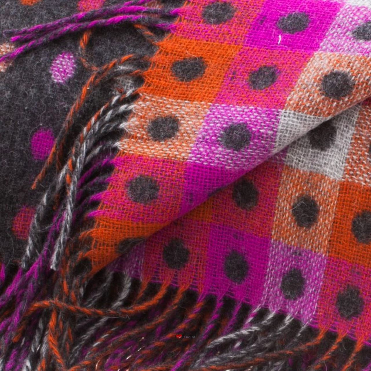 Lambswool Blanket In Charcoal Multi Spot Design 145cm Wide